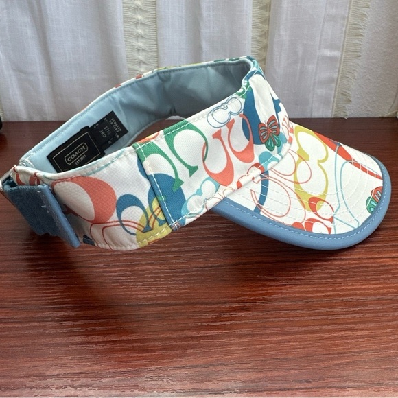 Y2K Coach Optic Signature Orange Blue Green Butterfly Print Visor One Size - Picture 4 of 9